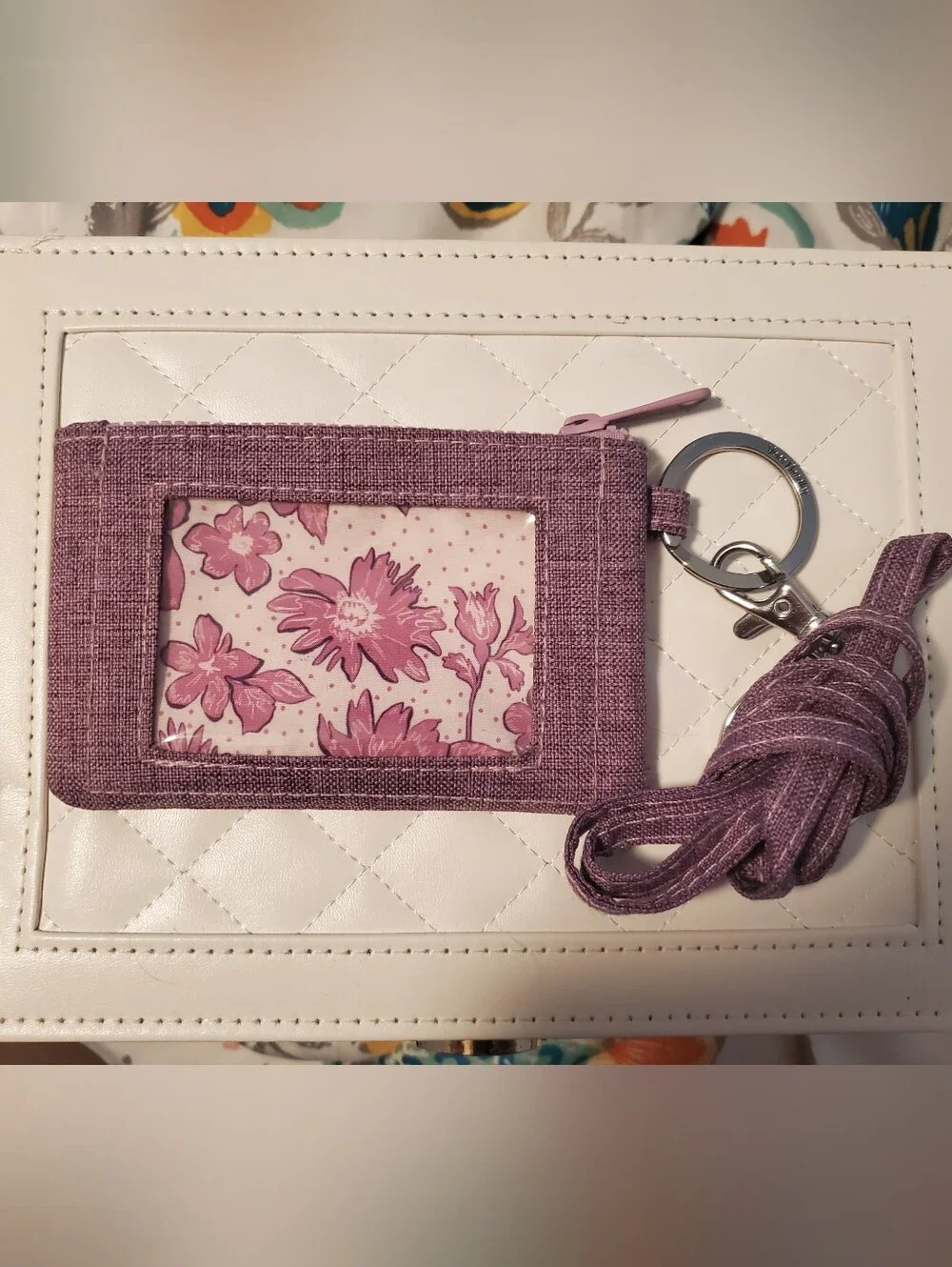 Vera Bradley Heather Purple Zip ID Case with Matching Lanyard